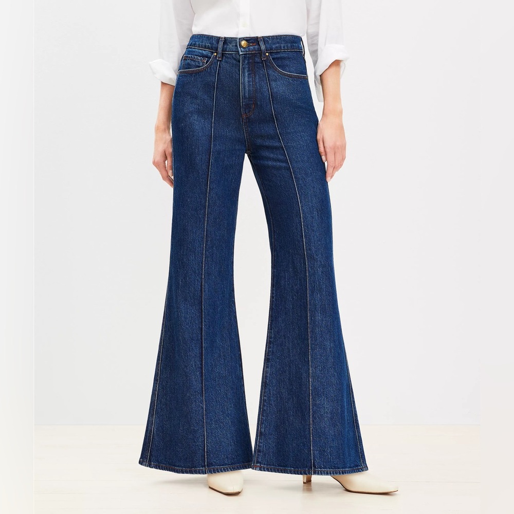 LOFT High Rise Super Flare Jeans in Refined Mid Indigo Wash
